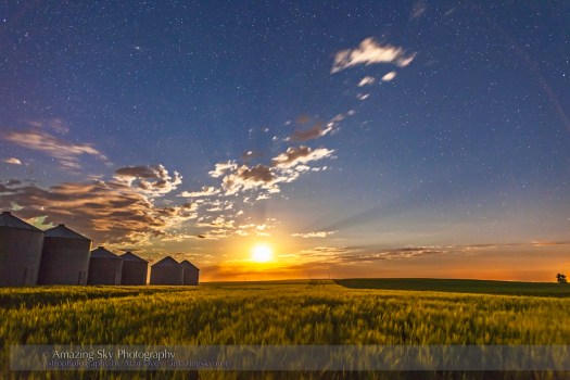 Moonrise Behind Prairie Grain Bins (July 27, 2013)