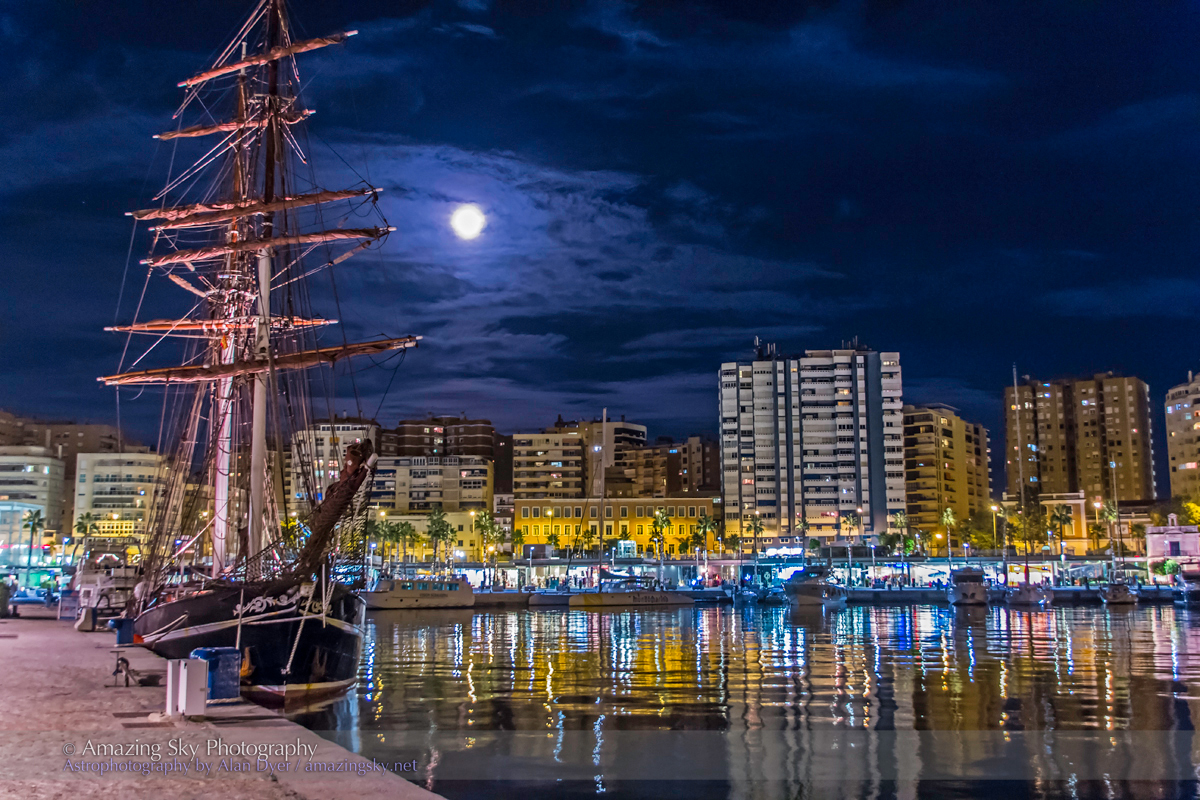 Moon Over Malaga, Spain.