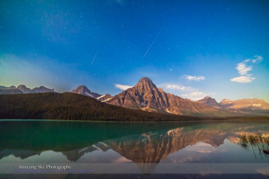Perseid Meteors over Mt. Cephren, Banff