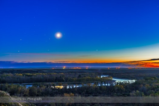 Moon with Antares, Mars & Saturn over Bow River