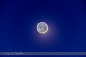 Crescent Moon with Earthshine Amid Stars