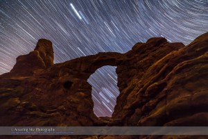 Orion Star Trails Through Turret Arch