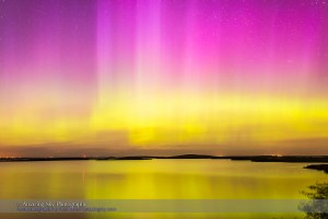 An aurora display on the evening of summer solstice, June 21, 2015, overlooking Crawling Valley Reservoir in southern Alberta. This is one frame of 360 shot as part of a time-lapse, each frame being 15 seconds at f/2.5 with the 24mm lens, and with the Canon 6D at ISO 3200.