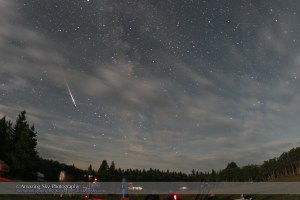 Perseid meteor caught night of August 12-13 2009 from Cypress Hills Prov Park in Saskatchewan at the annual Saskatchewan Summer Star Party. One frame of 260 shot as part of a time-lapse movie. Taken with Canon 20Da and 15mm lens at f/2.8 for 45s at ISO1600.
