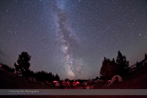 Twin Perseids in this photo? Or are these satellites?  Taken at SSSP, August 14, 2010, using Canon 5D MkII and 15mm lens.