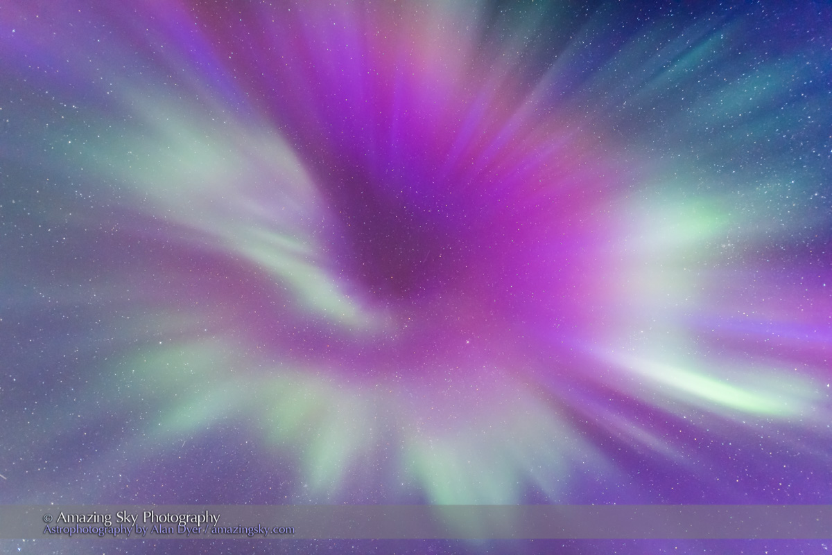 Converging Colourful Curtains of Aurora