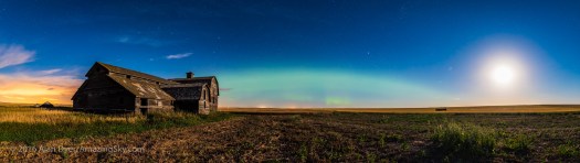 Aurora and Harvest Moon at the Old Barn