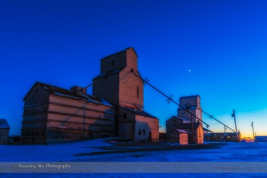 Venus in Twilight over Pioneer Grain Elevators
