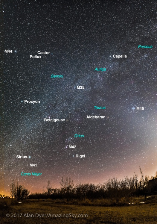 Panorama of the Winter Sky in March (with Labels)