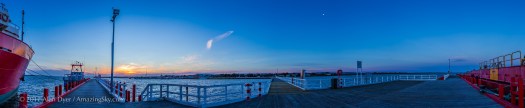 Panorama of the Waxing Moon at Sunset at Welshpool Harbour