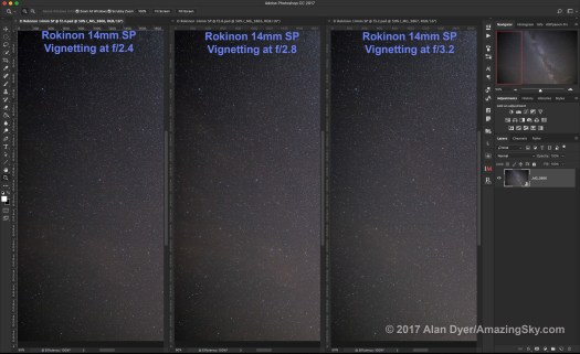 Rokinon 14mm Vignetting (3 Apertures)