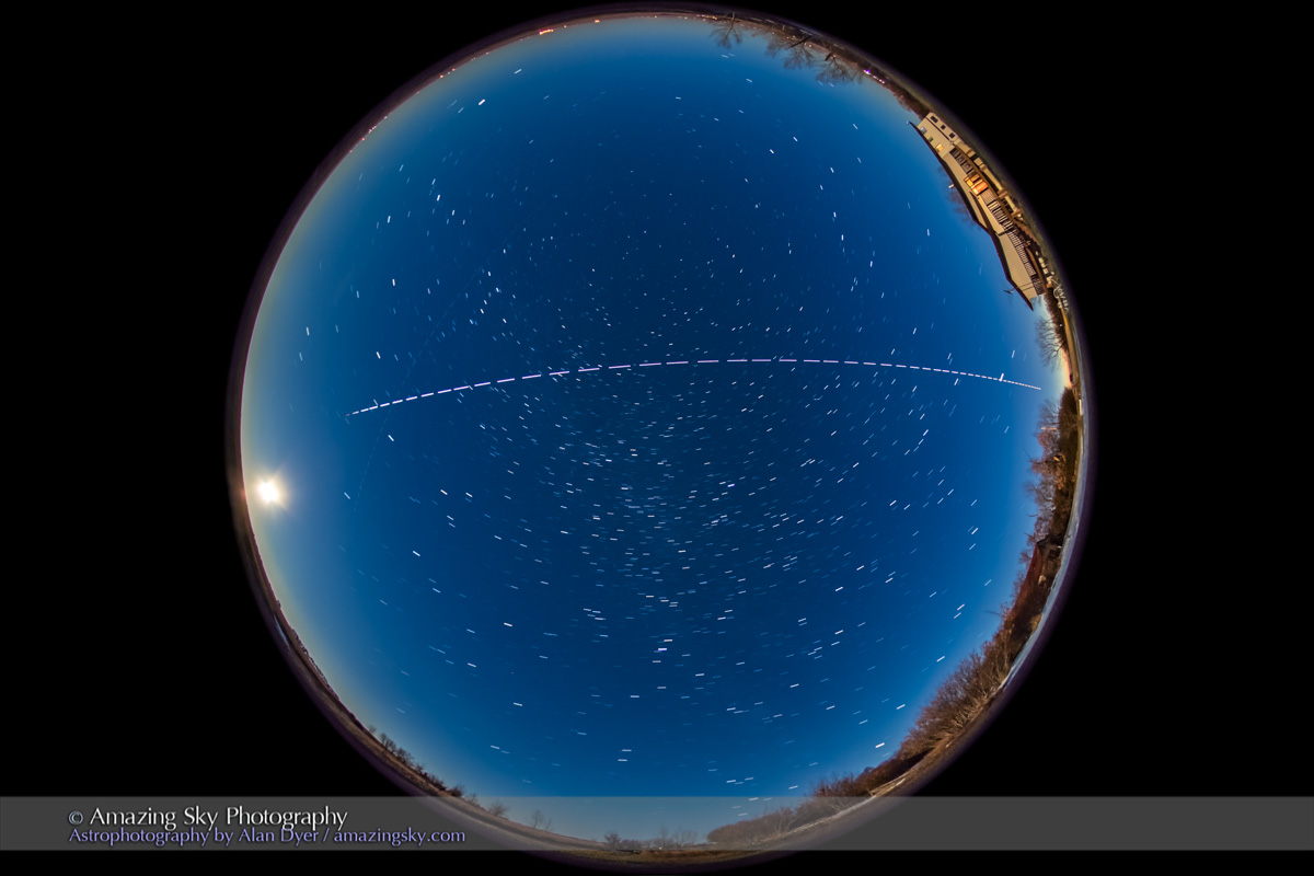 Overhead Pass of the Space Station in Moonlight