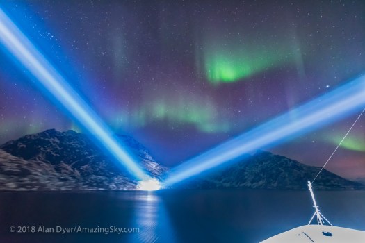 Entering Trollfjorden with Searchlights