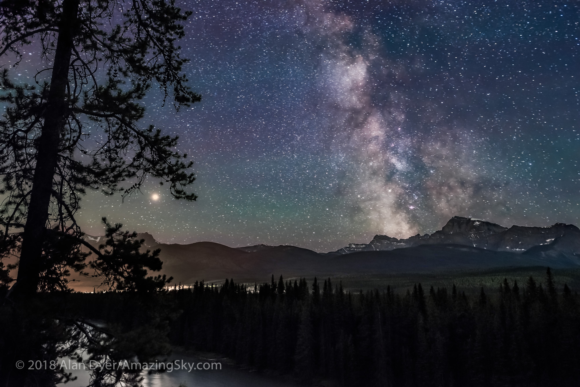 The Milky Way and Mars over Storm Mountain