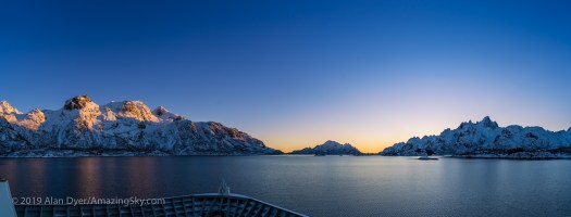 Alpenglow and Twilight on the Fjords