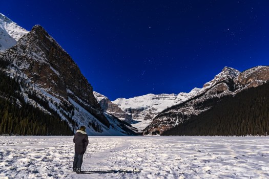 Selfie at Lake Louise in Moonlight