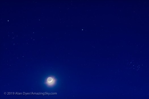 Waxing Moon, Mars and the Taurus Clusters