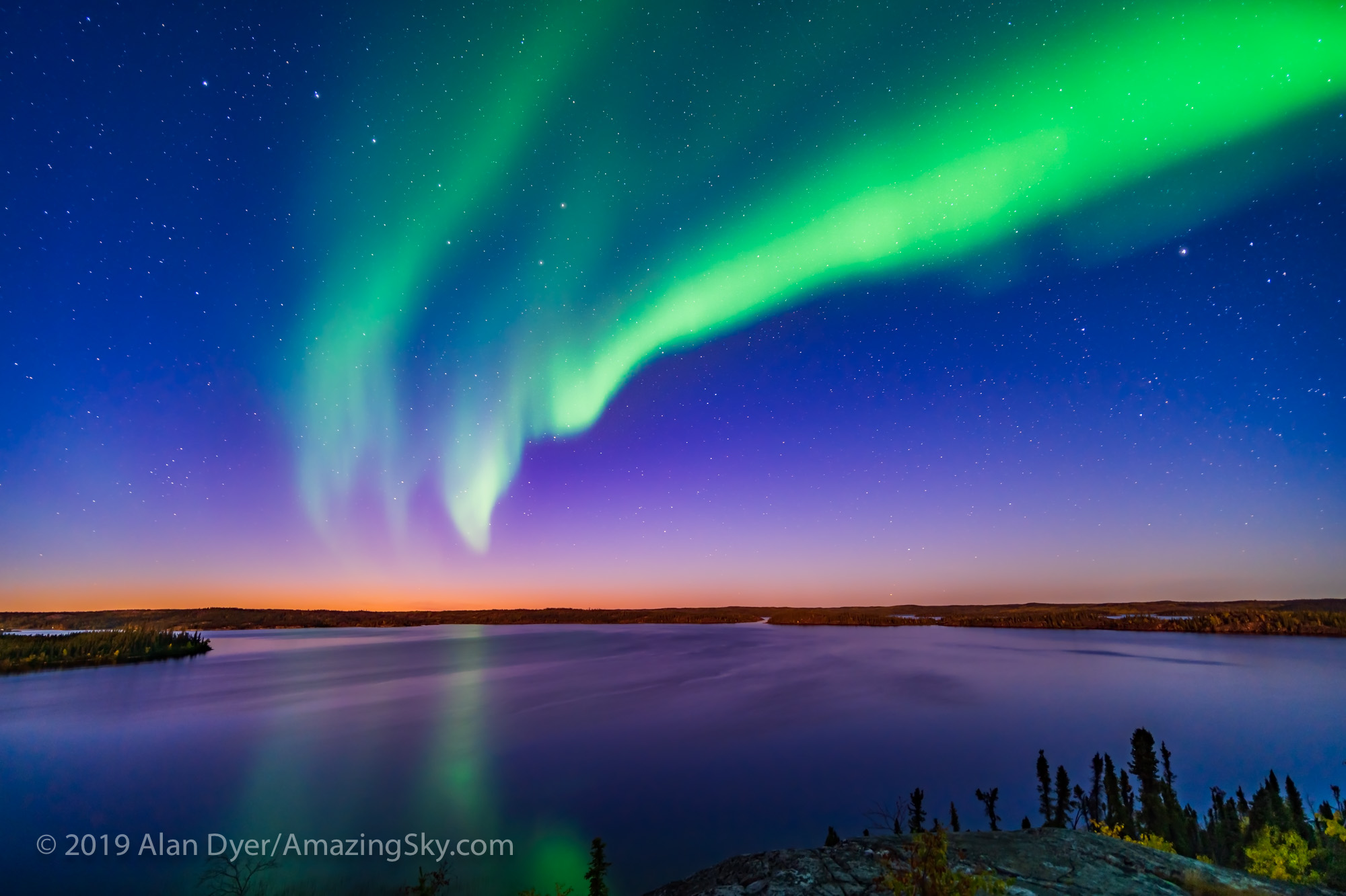 Aurora in Twilight over Prelude Lake