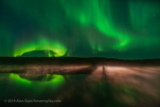 Selfie Shadow at Madeline Lake with Aurora