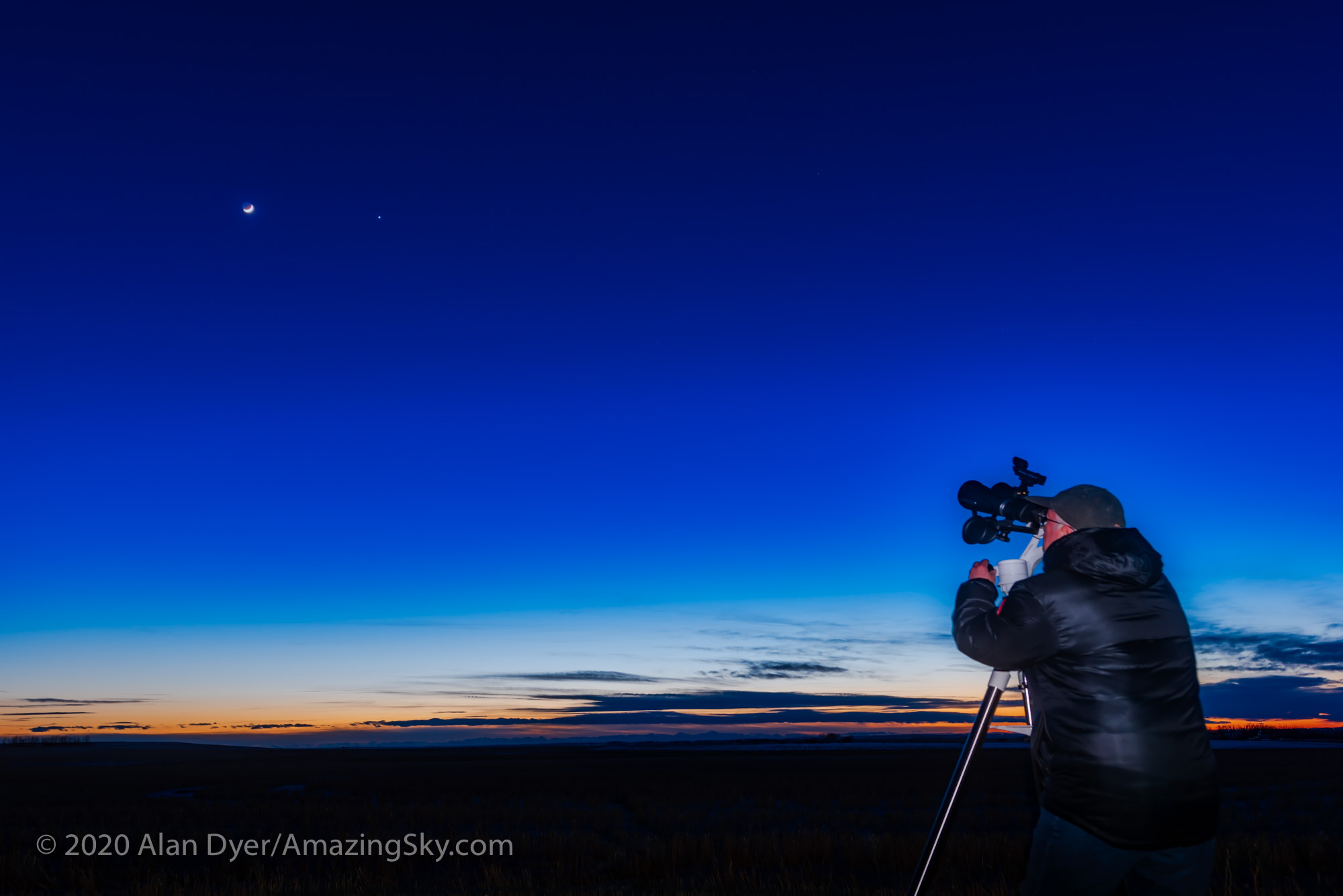 Selfie with Binoculars Looking at Moon (Feb 27, 2020)