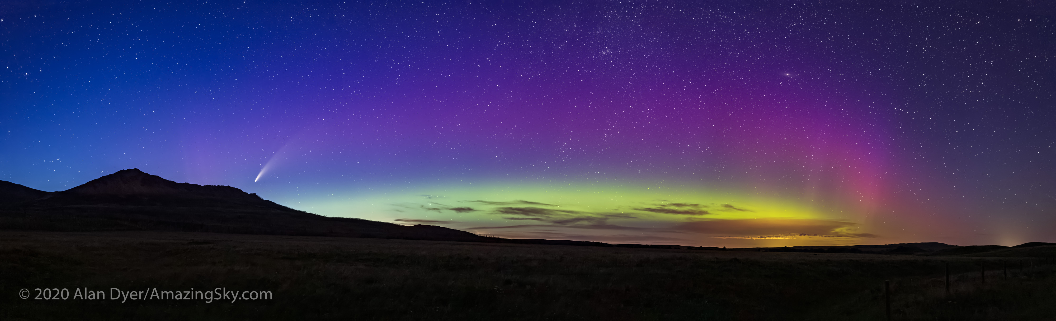 Comet NEOWISE and Aurora Panorama (July 13, 2020)