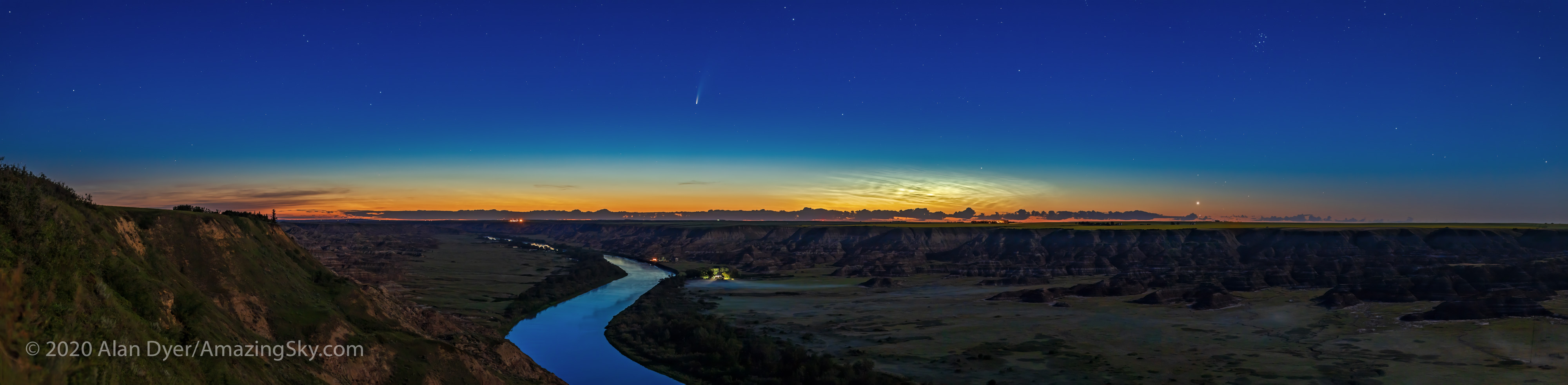 Comet NEOWISE over Red Deer River Panorama (July 11, 2020)