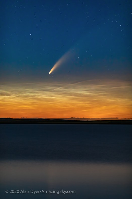 Comet NEOWISE with NLCs Above Prairie Lake (July 10-11, 2020)